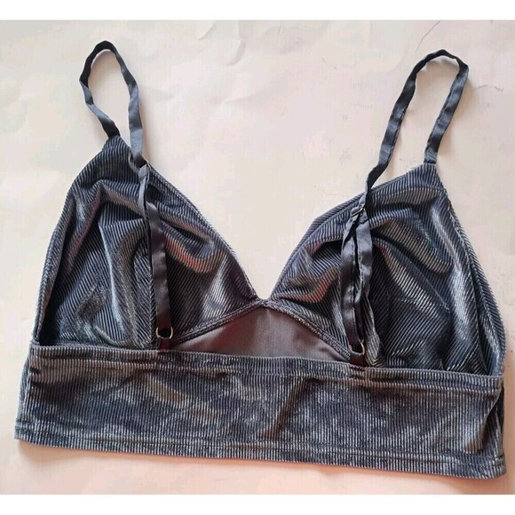 Victoria’s Secret Velvet Bralette Size XL Ribbed Gray Triangle Wireless - Picture 4 of 7